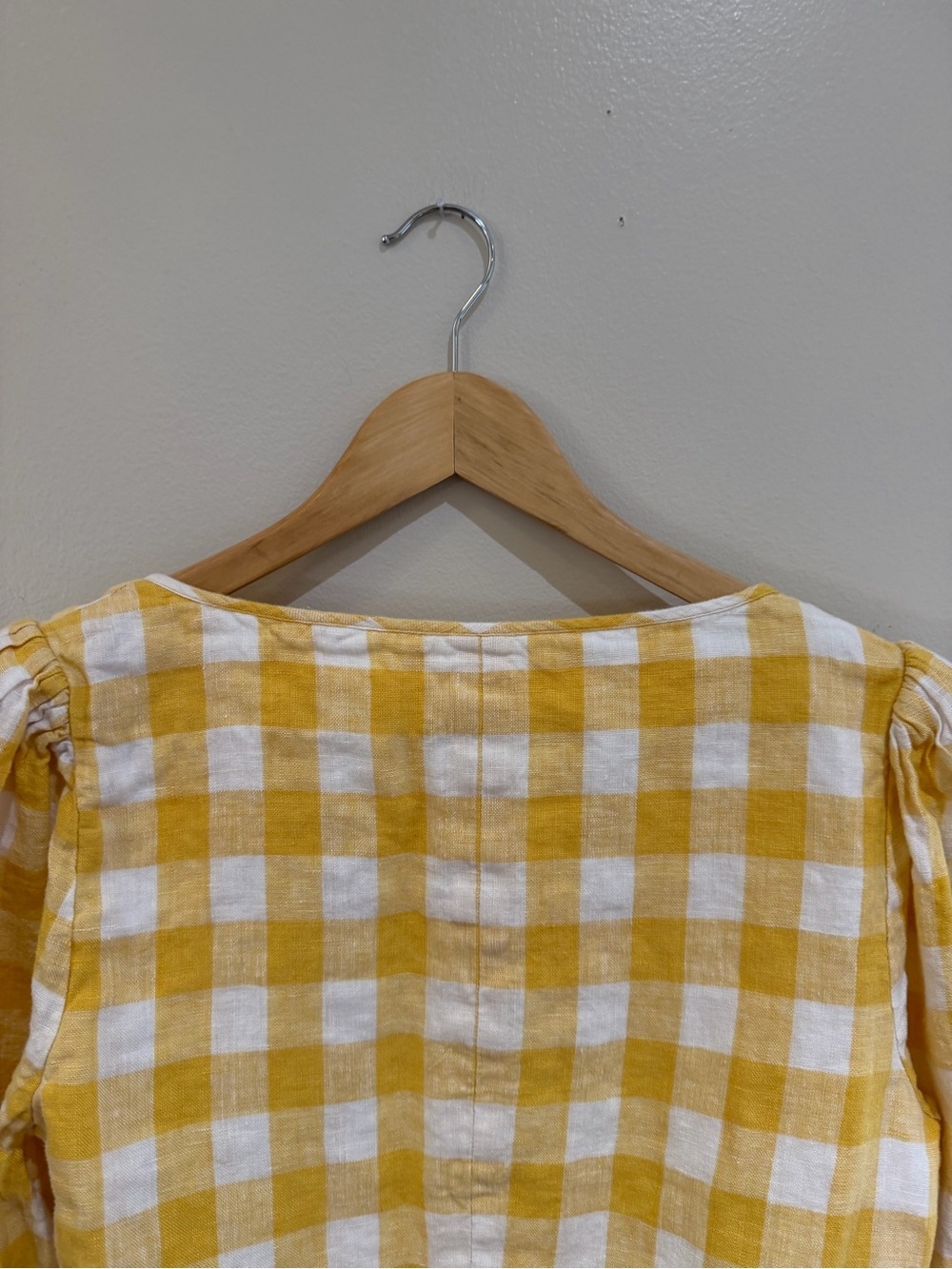 Reformation Barrett Top yellow gingham sweetheart‎ neck 100%Linen Size 12 - Picture 8 of 13